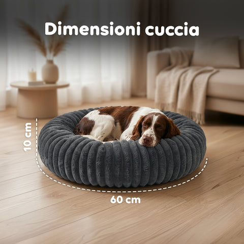 Cuccia Donut Morbida e Confortevole per Cani e Gatti Varie Taglie e Colorazioni