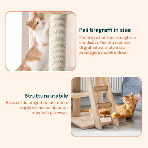 Tiragraffi per Gatti 92 cm con Cuccia, Scala e Giochi