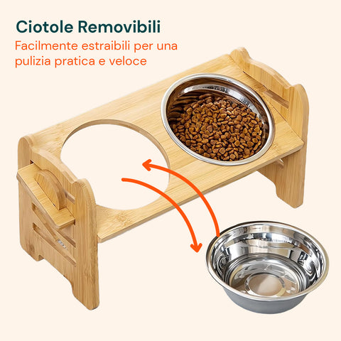 Doppia Ciotola Rialzate Regolabili 250ml per Cani e Gatti con 3 Altezze
