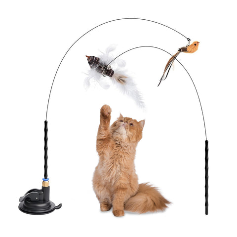 Set 2 Giochi Interattivi Stimolanti per Gatti con Uccellino e Piume