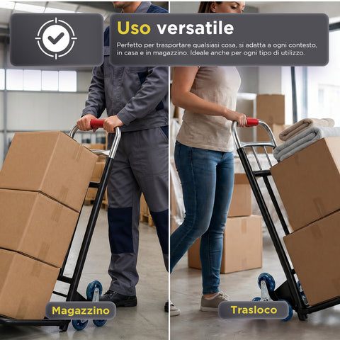Carrello Pieghevole Multiuso con 6 Ruote Girevoli a 360° e 3 Corde