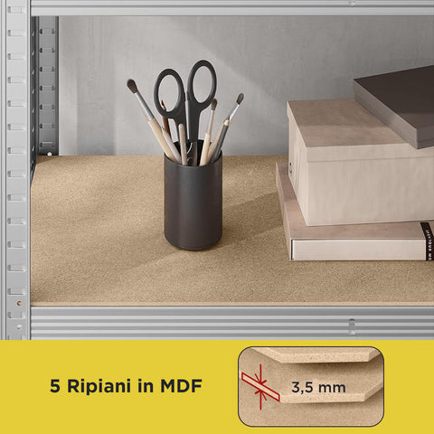Scaffale Modulare con Struttura in Metallo e 4-5 Ripiani MDF Resistenti
