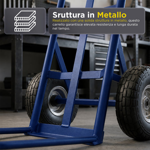 Carrello da Carico Professionale 250 kg in Acciaio - Nero con Ruote Pneumatiche Antiforo