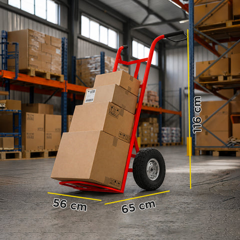 Carrello da Carico Professionale 250 kg in Acciaio - Nero con Ruote Pneumatiche Antiforo