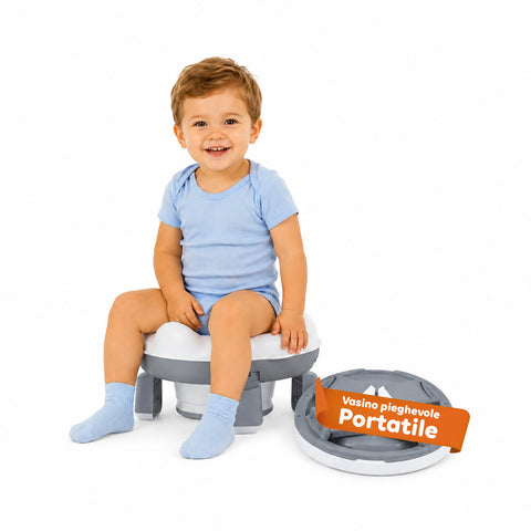 Vasino Portatile per Bambini Grigio Richiudibile e Pieghevole con 20 Sacchetti Igienici - in PP e TPR per Bimbi 1-3 Anni