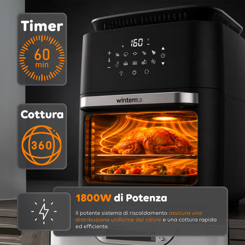 Friggitrice Aria 12L con Display LED Touch Timer 60 Min e Ricette Preimpostate