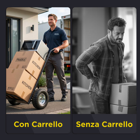 Carrello da Carico Professionale 250 kg in Acciaio - Nero con Ruote Pneumatiche Antiforo