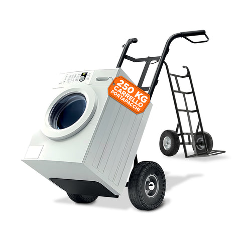 Carrello da Carico Professionale 250 kg in Acciaio - Nero con Ruote Pneumatiche Antiforo