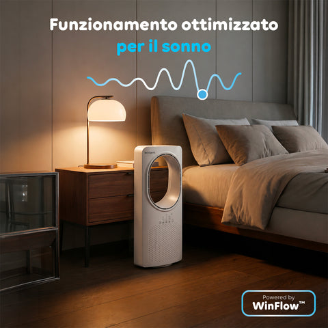 Ventilatore Senza Pale 50W Compatto con Telecomando e Spegnimento Automatico