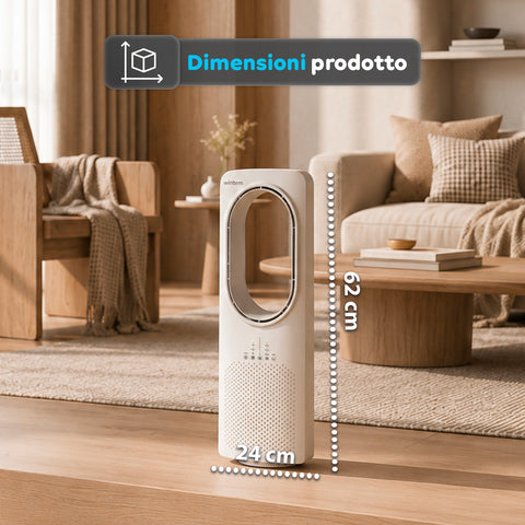 Ventilatore Senza Pale 50W Compatto con Telecomando e Spegnimento Automatico
