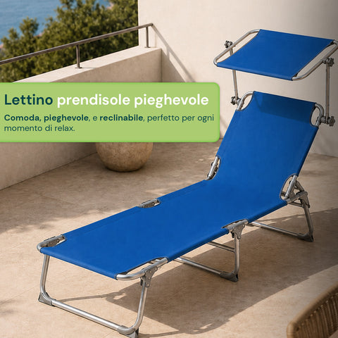 Lettino Prendisole Pieghevole in Tessuto Oxford – Rinforzi in Alluminio, Parasole Girevole 360° e Schienale Reclinabile 0-60° – Portata 100kg
