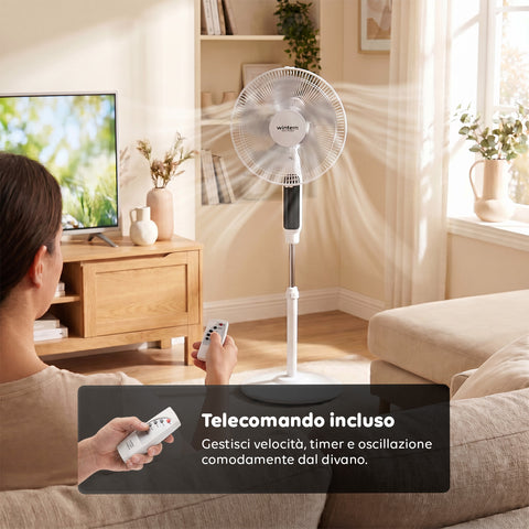 Ventilatore 40W a Piantana 40 cm con Telecomando e Altezza Regolabile fino a 135 cm – 6 Velocità