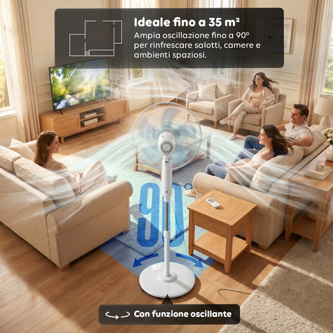 Ventilatore 40W a Piantana 40 cm con Telecomando e Altezza Regolabile fino a 135 cm – 6 Velocità