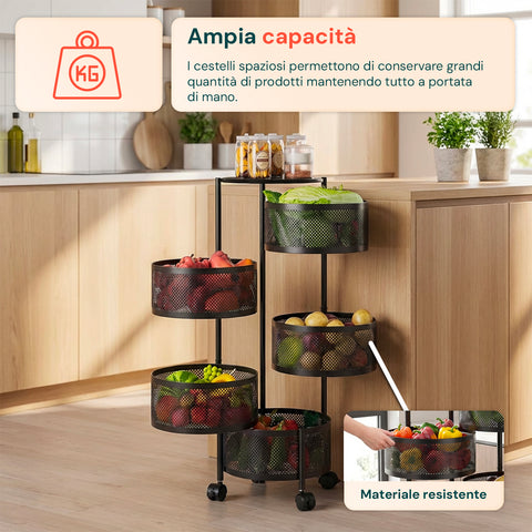 Carrello richiudibile con cestelli a più ripiani