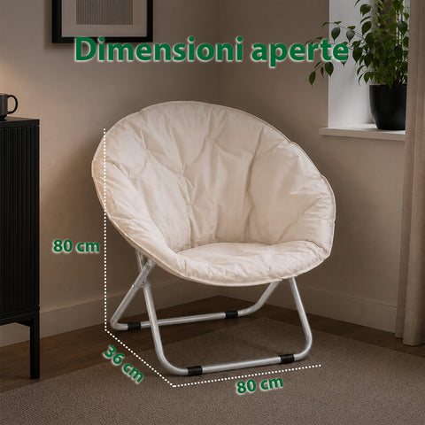 Poltrona Imbottita Pieghevole in Acciaio e Tessuto Oxford - Dimensioni 80x36x80cm