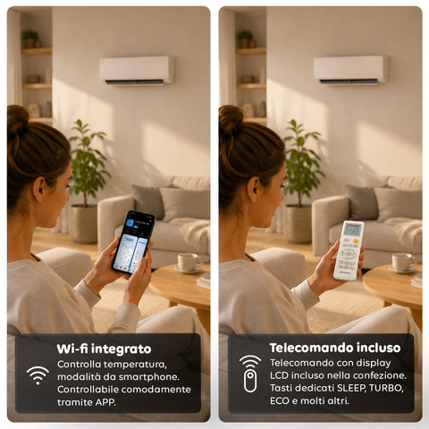 Climatizzatore Monosplit Inverter 9000/12000/18000 BTU A++ Gas R32 Wi-Fi