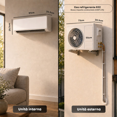 Climatizzatore Monosplit Inverter 9000/12000/18000 BTU A++ Gas R32 Wi-Fi