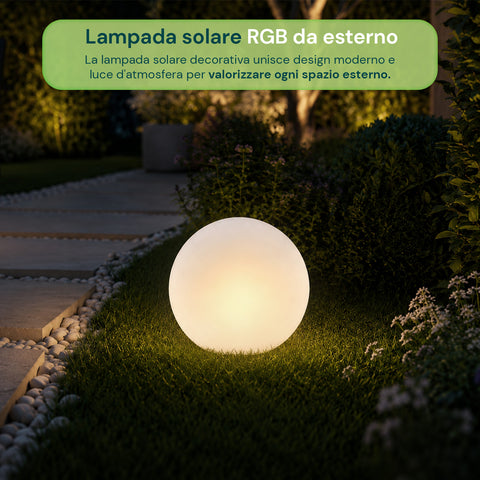 Lampada Solare da Giardino con Telecomando, Luci LED RGB+Bianco, 8 Ore, Batteria Li-ion, Picchetto e Pannello Solare Integrato
