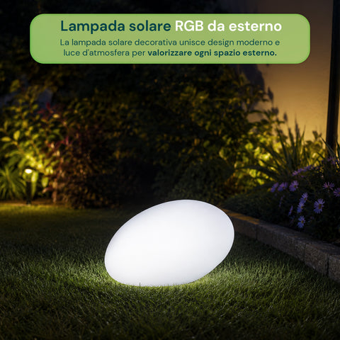 Lampada Solare da Giardino con Telecomando, Luci LED RGB+Bianco, 8 Ore, Batteria Li-ion, Picchetto e Pannello Solare Integrato