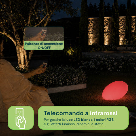 Lampada Solare da Giardino con Telecomando, Luci LED RGB+Bianco, 8 Ore, Batteria Li-ion, Picchetto e Pannello Solare Integrato