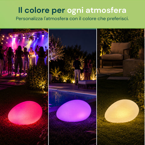 Lampada Solare da Giardino con Telecomando, Luci LED RGB+Bianco, 8 Ore, Batteria Li-ion, Picchetto e Pannello Solare Integrato