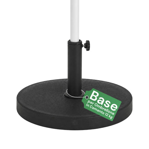 Base Ombrellone in Cemento 12kg ø42cm Compatibile con Pali 38-48mm, Manovella di Bloccaggio Inclusa – Piedistallo Pesante per Giardino e Terrazzo