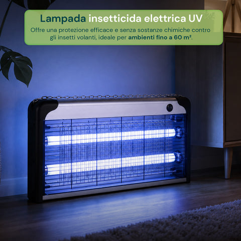 Lampada Insetticida Elettrica 30W Copertura 60m² con Vassoio Rimovibile, Zanzariera UV LED 8700h Cavo 1 mt e Catena per Fissaggio