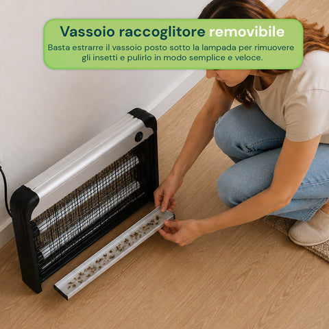Lampada Insetticida Elettrica 30W Copertura 60m² con Vassoio Rimovibile, Zanzariera UV LED 8700h Cavo 1 mt e Catena per Fissaggio