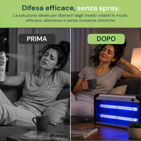 Lampada Insetticida Elettrica 30W Copertura 60m² con Vassoio Rimovibile, Zanzariera UV LED 8700h Cavo 1 mt e Catena per Fissaggio