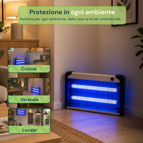 Lampada Insetticida Elettrica 30W Copertura 60m² con Vassoio Rimovibile, Zanzariera UV LED 8700h Cavo 1 mt e Catena per Fissaggio