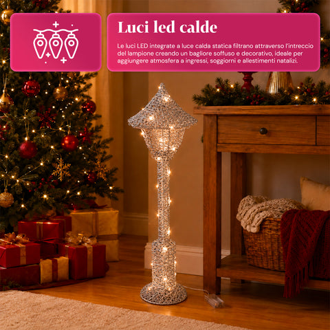 Lampione Decorativo Natalizio 90 cm Glitterato con Luci LED –  3 Colori