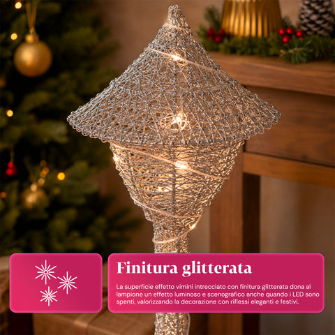Lampione Decorativo Natalizio 90 cm Glitterato con Luci LED –  3 Colori