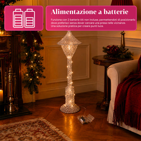 Lampione Decorativo Natalizio 90 cm Glitterato con Luci LED –  3 Colori