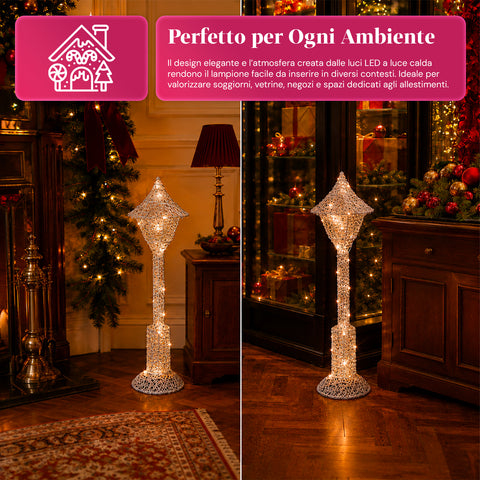 Lampione Decorativo Natalizio 90 cm Glitterato con Luci LED –  3 Colori