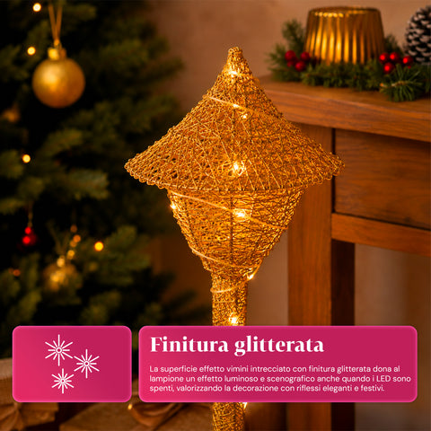 Lampione Decorativo Natalizio 90 cm Glitterato con Luci LED –  3 Colori