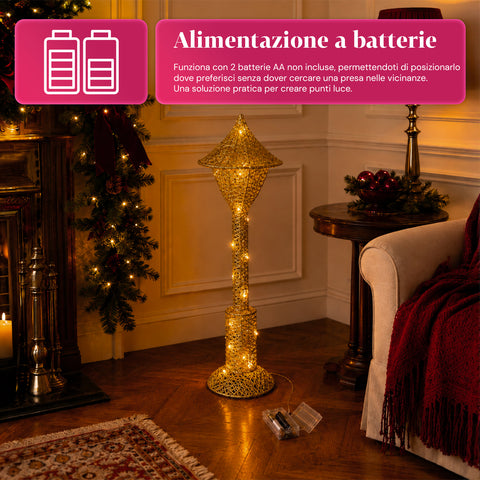 Lampione Decorativo Natalizio 90 cm Glitterato con Luci LED –  3 Colori