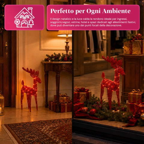 Renna Luminosa 90 cm Glitter con LED Luce Calda | Decorazione Natalizia in Vimini – 2 Finiture, 3 Colori