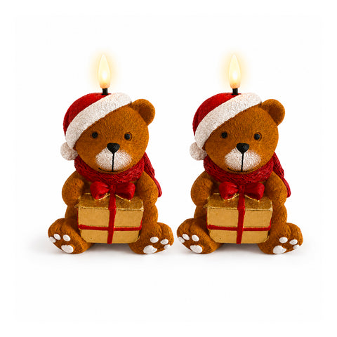 Candela Natalizia LED a Batteria in 3 Varianti – Babbo Natale con Albero, Orsetto e Viso Orso, Fiamma Effetto Reale, Decorazione Natale