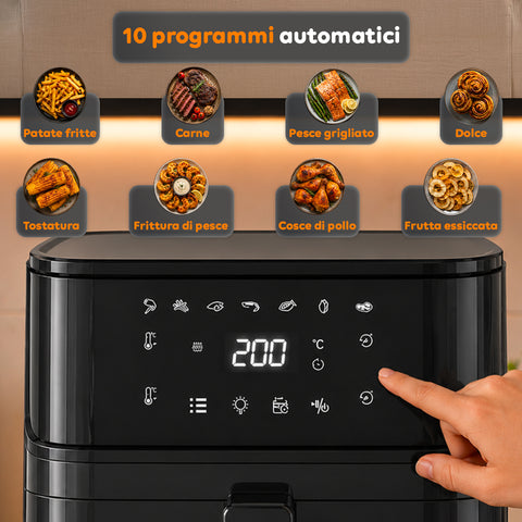 Friggitrice ad Aria 8l con Touch Led, 8 Programmi e Ricettario Incluso