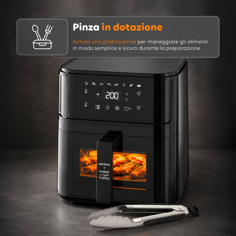 Friggitrice ad Aria 8l con Touch Led, 8 Programmi e Ricettario Incluso