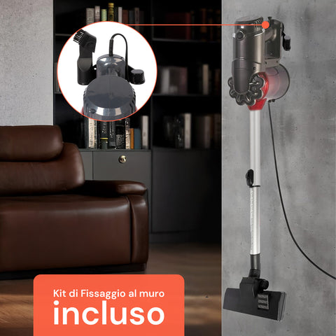 Aspirapolvere con kit di fissaggio a muro incluso, supporto con porta accessori per stoccaggio comodo e organizzato