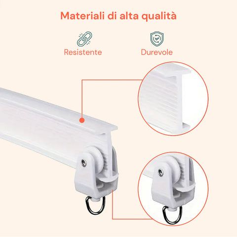 Binario Tenda Soffitto Flessibile 5m con Supporti, Ganci e Rulli