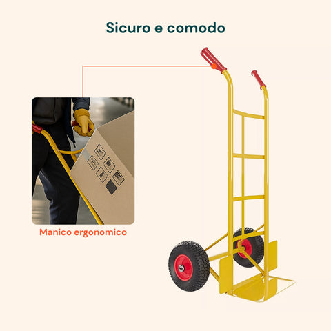 Carrello con manico ergonomico antiscivolo da 16cm per presa salda e confortevole, sicuro anche durante uso prolungato con carichi ingombranti