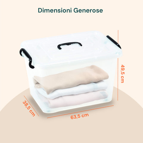 Contenitore In Plastica Trasparente Con Coperchio E Ruote 85l