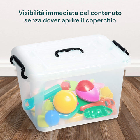 Contenitore In Plastica Trasparente Con Coperchio E Ruote 85l