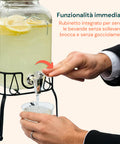 Dispenser in Vetro 4L con Rubinetto per Acqua, Succhi, Tè e Bevande Fredde