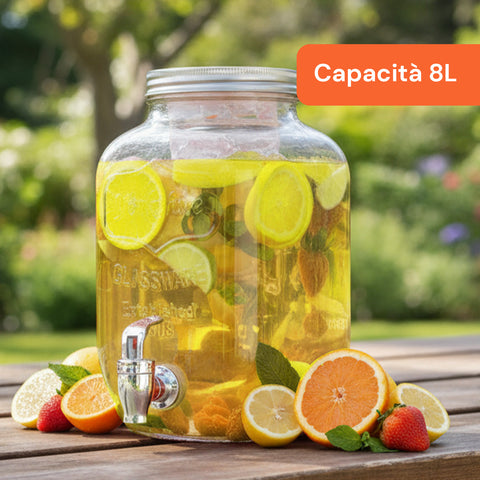Dispenser Bevande in Vetro 8L con Rubinetto in Alluminio