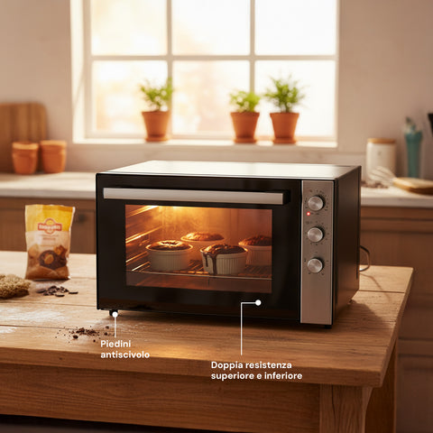 Forno Elettrico Ventilato 70L Multifunzione 2500W – Doppia Resistenza e Timer 90 Min