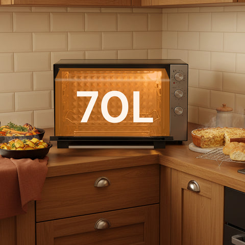 Forno Elettrico Ventilato 70L Multifunzione 2500W – Doppia Resistenza e Timer 90 Min