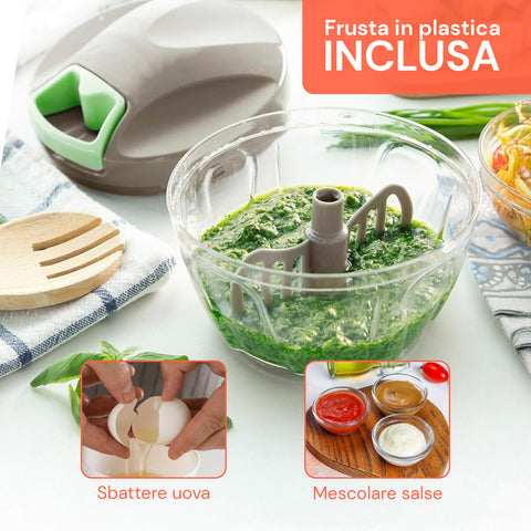 Tritatutto manuale Avilia con frusta in plastica inclusa, multifunzione per sbattere uova e mescolare salse, erbe fresche tritate